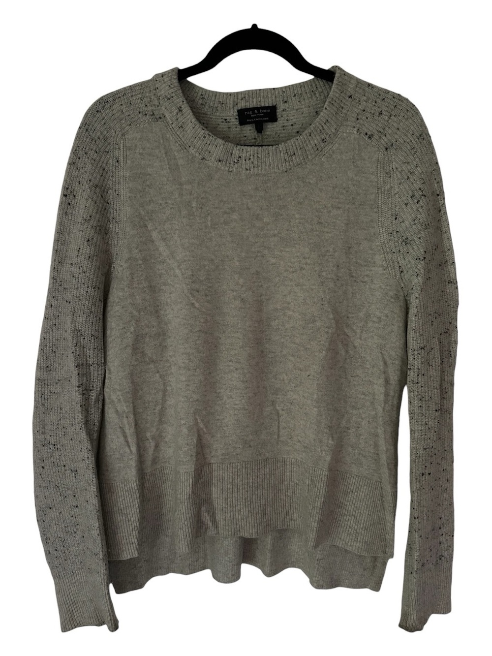 rag & bone Light Gray Cashmere Crewneck Sweater with Speckled Baseball Sleeves